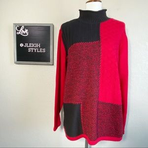 Vintage 90’s Red Black Colorblock Mock Neck Sweater XL